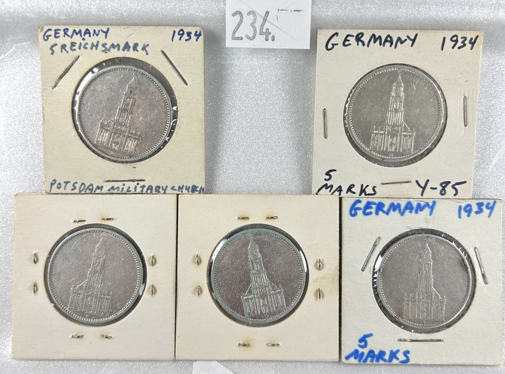 (5) 1934 German 5 Reichsmark Potsdam Garrison Church