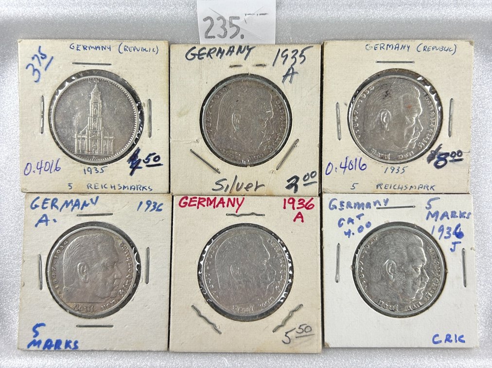 (6) 1935, 1936 German 5 Reichsmark,