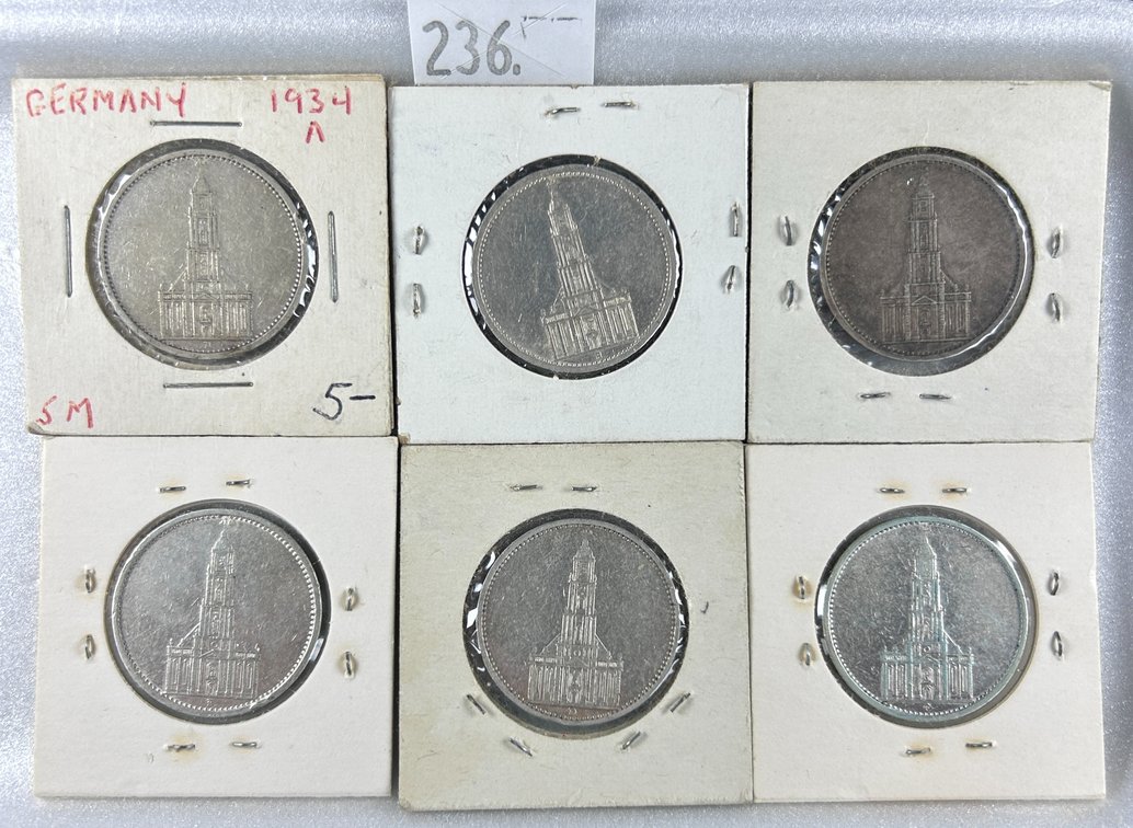 (6) 1934 5 Reichsmark Potsdam Garrison Church,