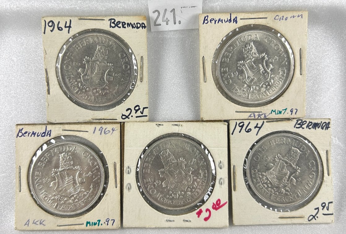 (5) 1964 Bermuda 1 Crown - Elizabeth II 1st portrait,