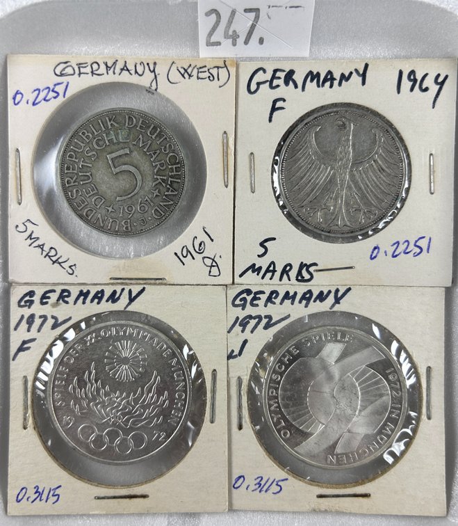 (4) German .625 Silver coins, 53.4 grams total.