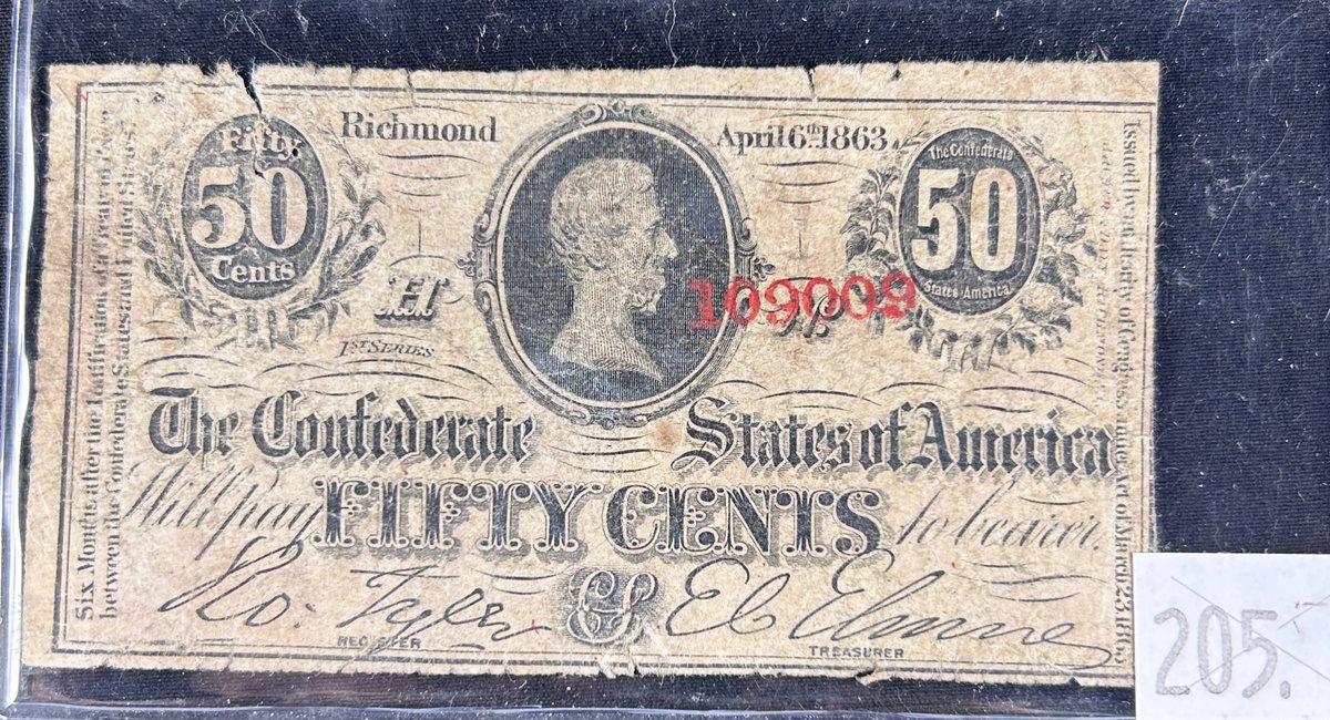 April 6th. 1863 Confederate States of America Fifty Cents Note.