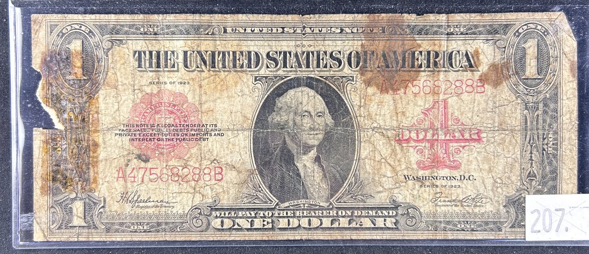 Series 1923 $1 United States Note Red Seal "horseblanket".