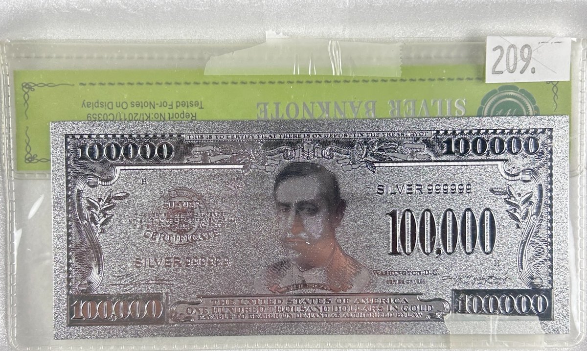 5.3 Gram .999 Silver $100,000 Silver Banknote.