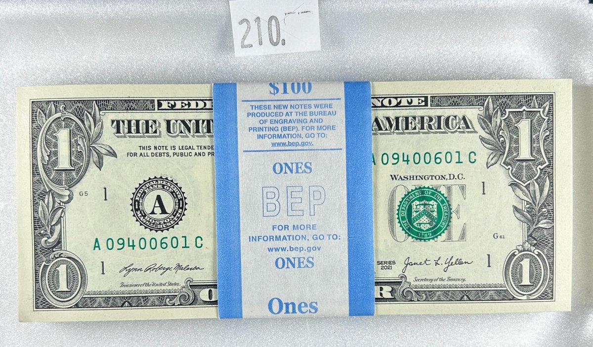 Series 2021 One-Hundred Consecutive BEP Pack $1 Federal Reserve Notes.
