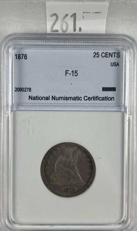 1876 Seated Liberty Quarter NNC F-15.