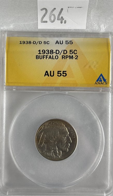 1938-D/D Buffalo Nickel ANACS AU55. "D" over "D".