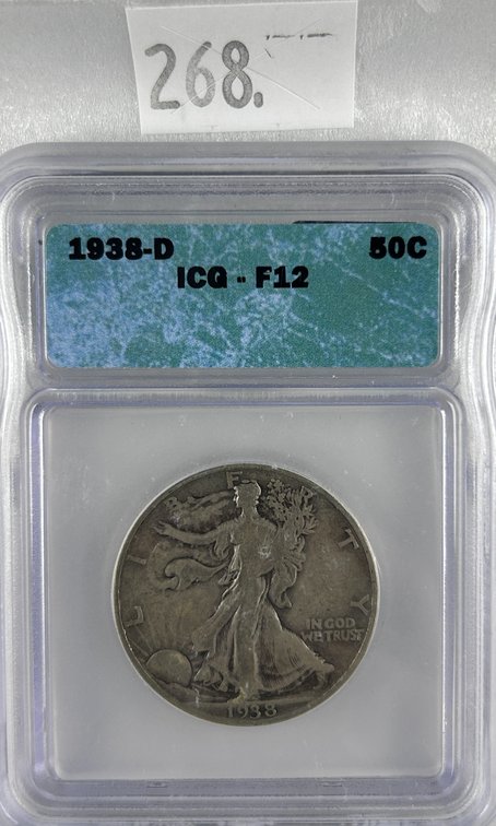 1938-D Walking Liberty Half Dollar ICG F12.