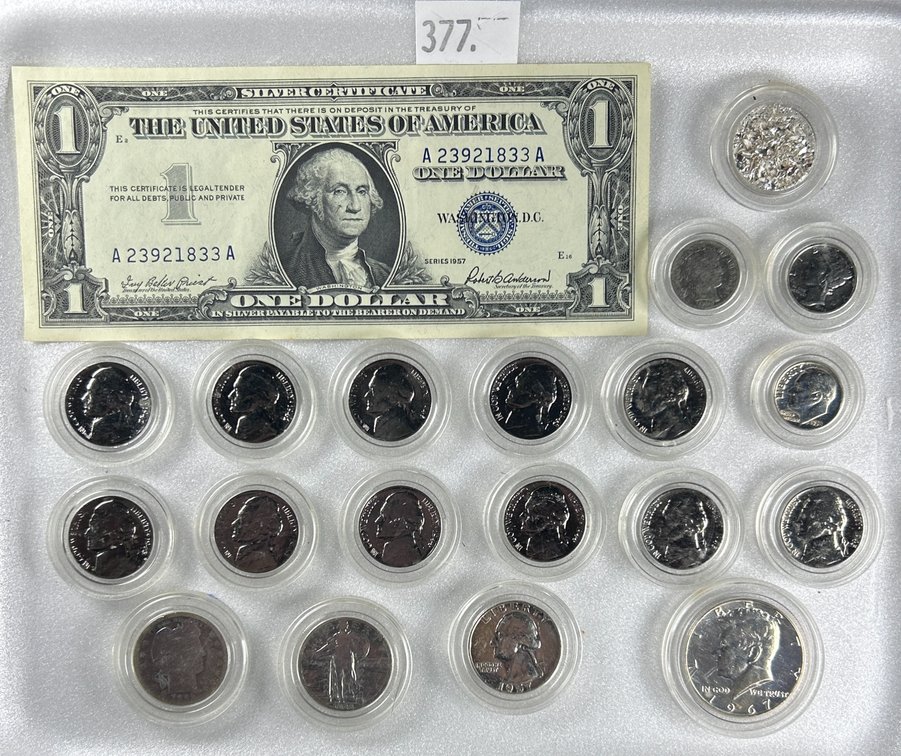 Silver Variety: Series 1957 $1 Silver Certificate. Silver Flake in capsule (purity unknown).