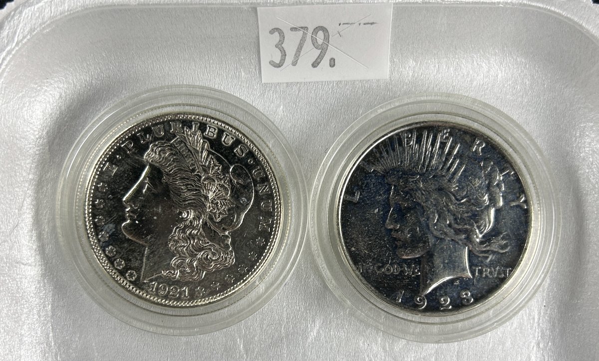 1921 Morgan Dollar (first year). 1923-D Peace Dollar.