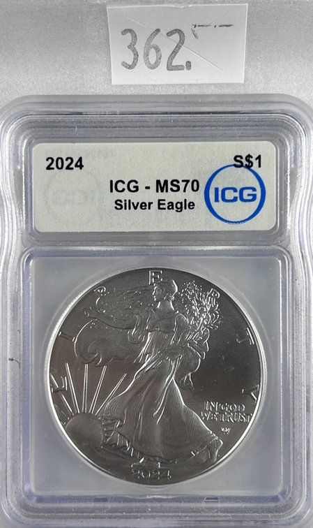 2024 Silver Eagle ICG MS70. One Troy Oz. .999 Silver.