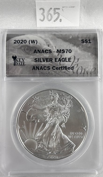 2020(W) Silver Eagle ANACS MS70. One Troy Oz. .999 Silver.