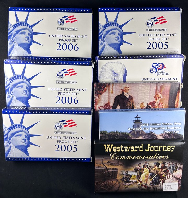 Eight U.S. Proof Sets: (2) 2005 11-piece Sets. (2) 2006 10-piece Sets.