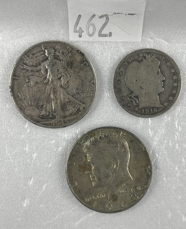 1945 Walking Liberty Half Dollar. 1916 Barber Quarter.