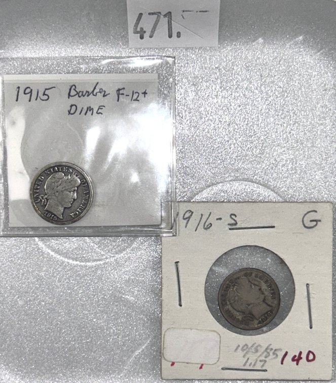 1915, 1916-S Barber Dimes.