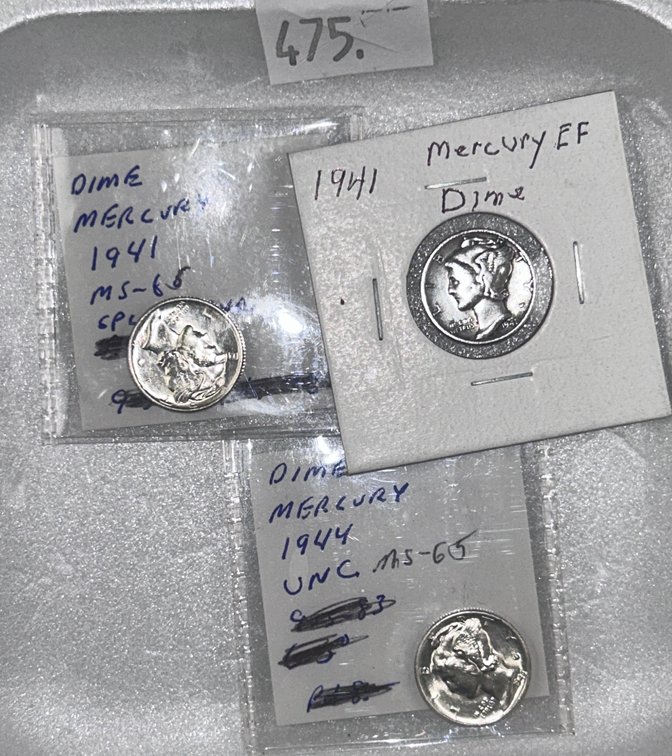 (3) Mercury Dimes: (2) 1941, 1944.