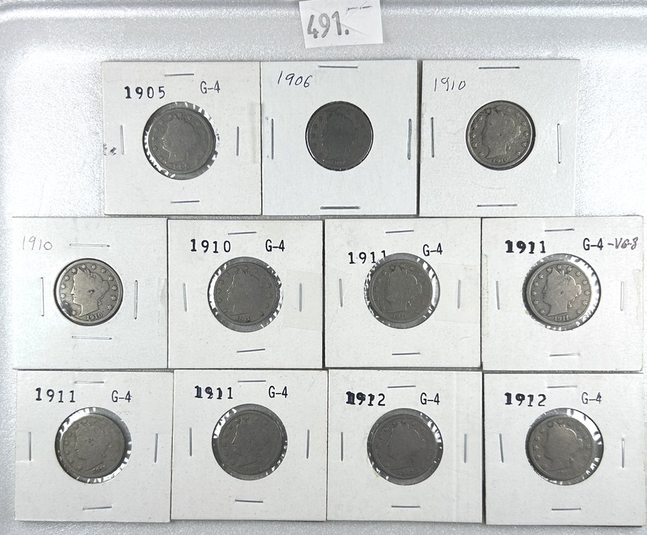 (11) Liberty Head "V" Nickels: 1905, 1906,