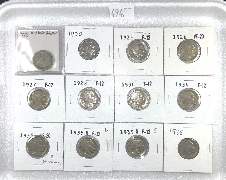 (12) Buffalo Nickels: 1918, 1920, 1923, 1926,