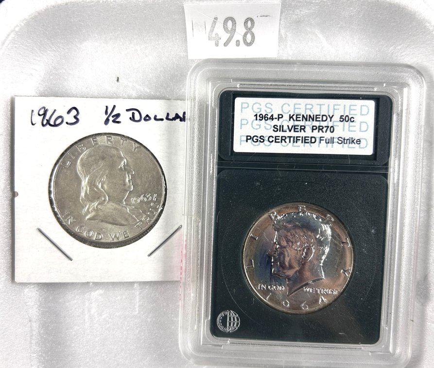 1963 Franklin Half Dollar. 1964 Kennedy Half Dollar.