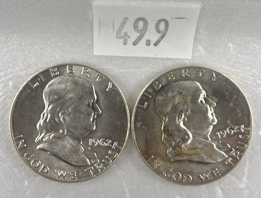 (2) 1962-D Franklin Half Dollars BU. 90% Silver.
