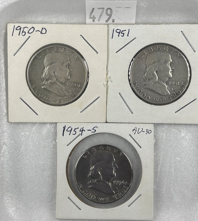 (3) Franklin Half Dollar: 1950-D, 1951, 1954-S.