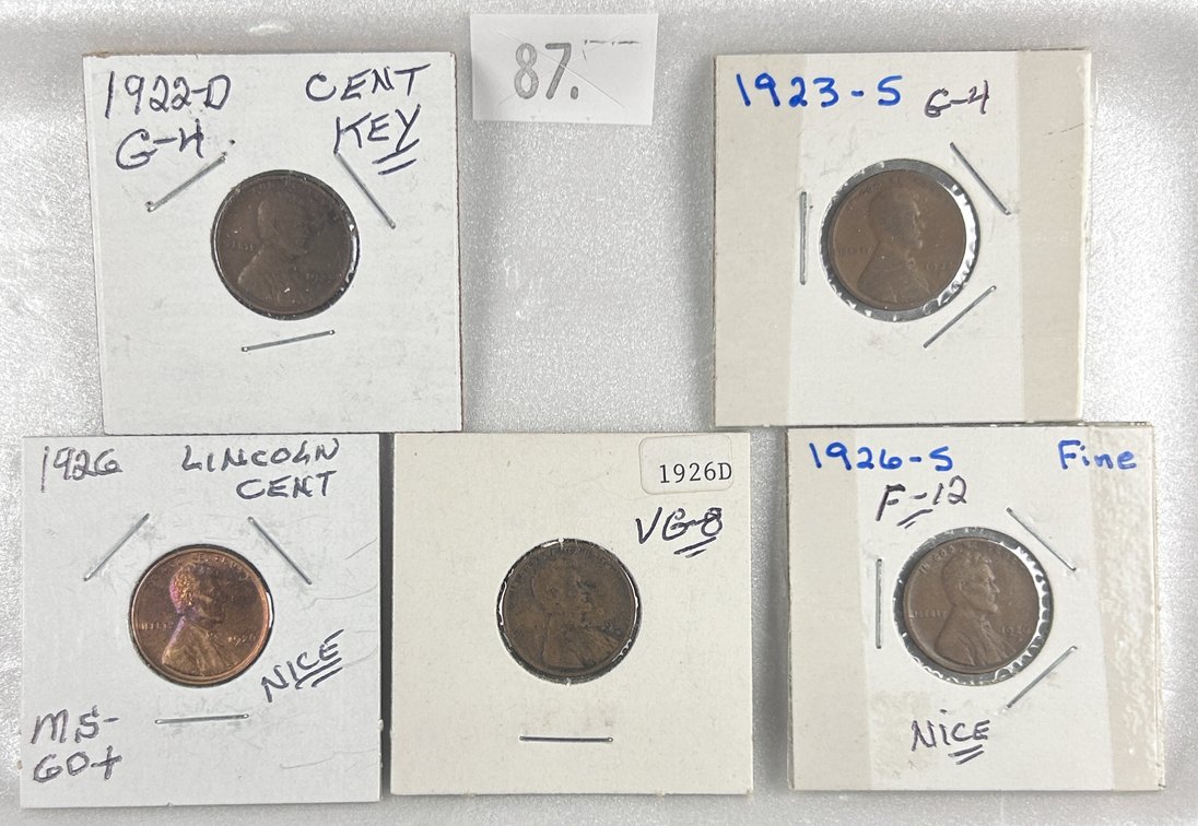 (5) Lincoln/Wheat Cents: 1922-D, 1923-S, 1926, 1926-D, 1926-S.