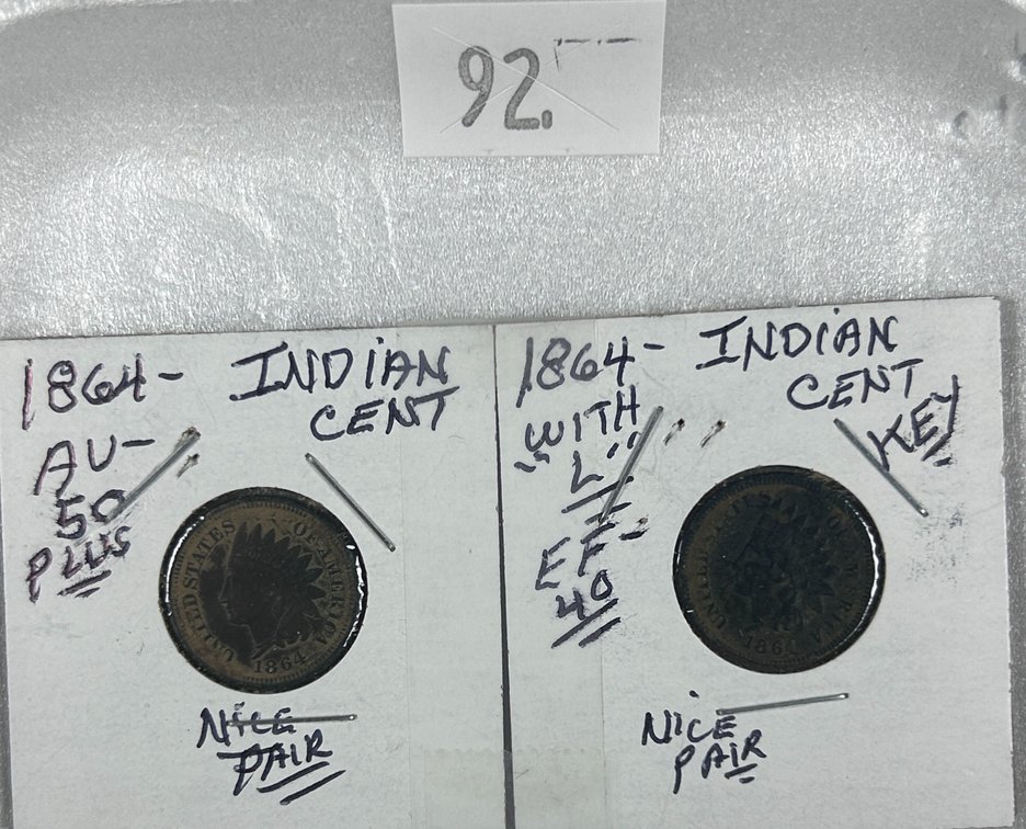 (2) 1864 Indian Head Cents AU, EF.