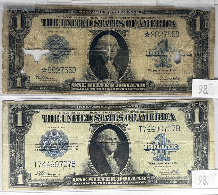 (2) Series 1923 Silver Certificates "Horseblanket"
