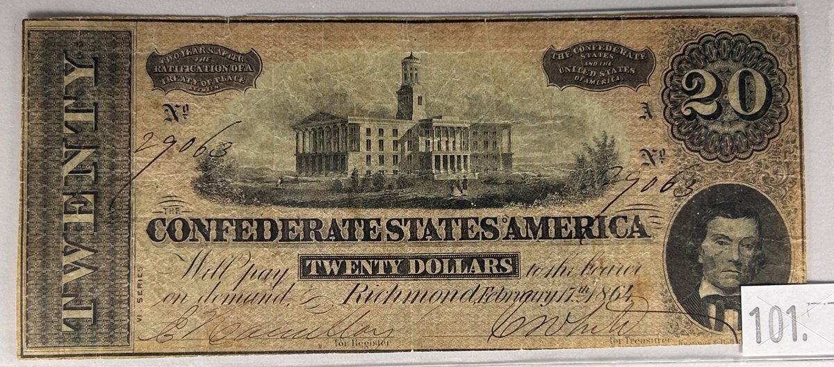 February 17th. 1864 $20 Confedrate States of America Note.