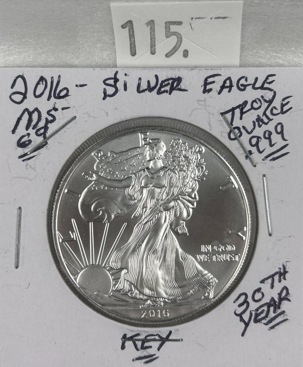 2016 Silver Eagle One Troy Oz. .999 Silver MS (30th year).