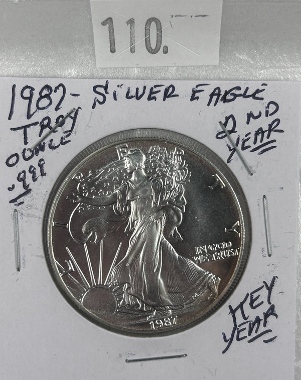1987 Silver Eagle One Troy Oz. .999 Silver MS (2nd year).
