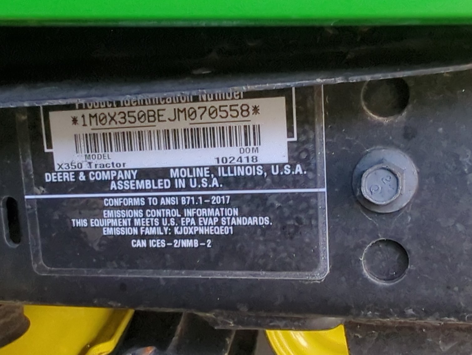 Image for 2018 John Deere X350 48