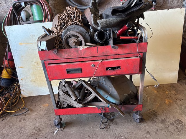 Image for Roll cart with scrap steel, electric motor, chain, hoses