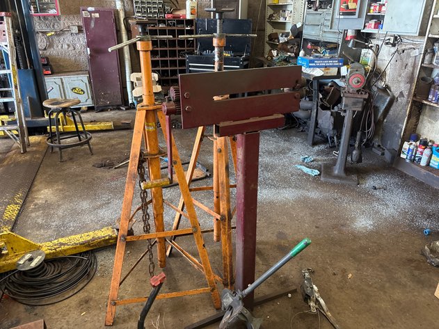 Image for (2) 4ft jack stands, bead roller, shear, come-along