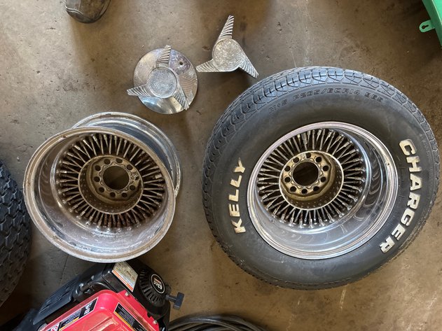 Image for (2) 14”100 spoke wheels and (3) used tires