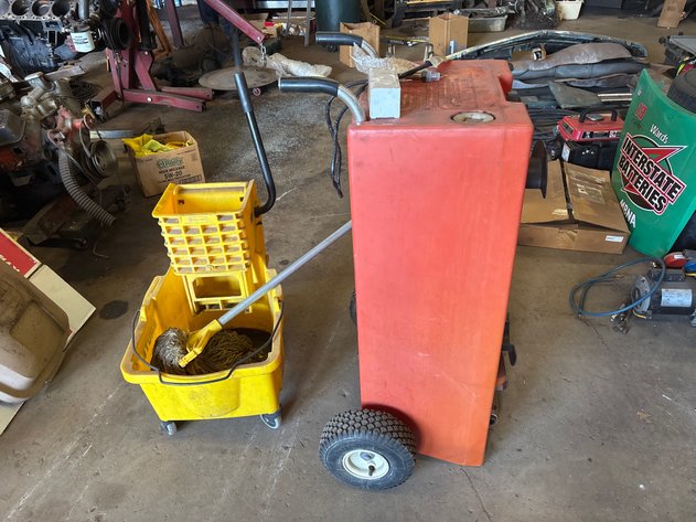 Image for 30 gal gas caddy and rubbermaid mop bucket/ ringer