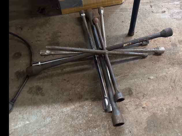 Image for (4) Four way lug wrenches, bottle jack and oil cans