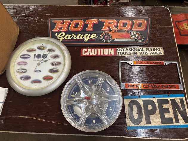 Image for Garage memorabilia, clocks, plate bracket