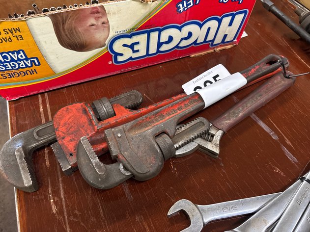 Image for (2) Ridge pipe wrenches and (1)crescent wrench