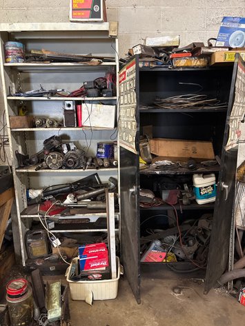 Image for Steel shelf and cabinet with auto gaskets and parts
