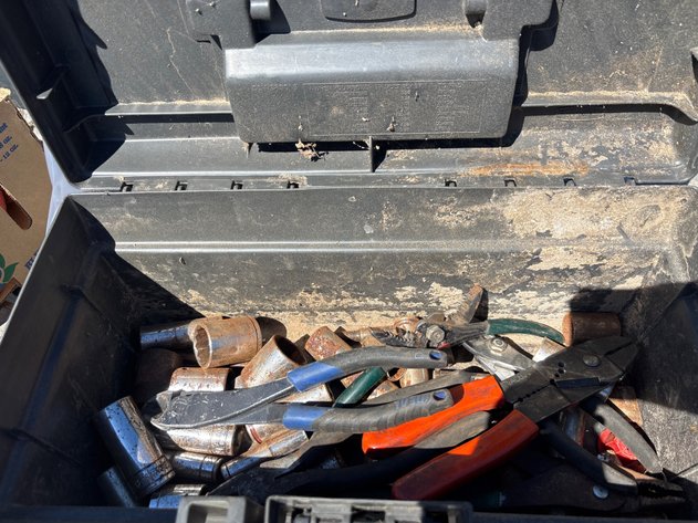 Image for D1. Rubbermaid tool box with misc tools