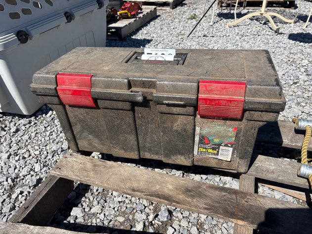 Image for D1. 26” rubbermaid toolbox with misc tools