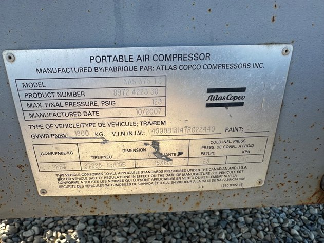 Image for 2007 Atlas Copco XAS 375 T3 S/A Air Compressor