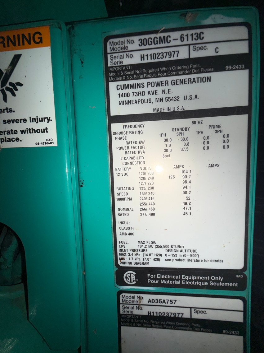 Image for Cummins Onan RS30000  Standby Generator