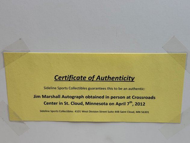Image for Jim Marshall - MN Vikings - Autographed Photograph w/COA 26” x 23”