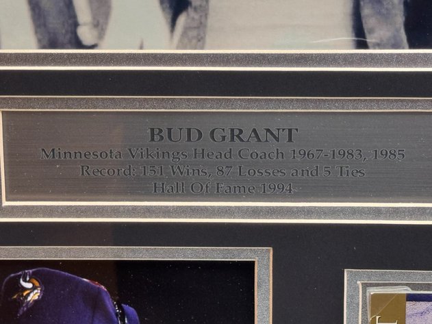 Image for Bud Grant Autographed HOF Card + Framed Bud Grant Photos