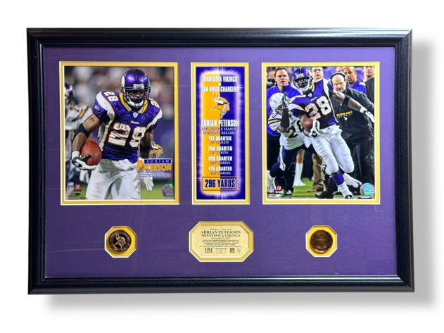 Image for Adrian Peterson - Single Game Rushing Record Framed Commemorative Photographs (Limited 296) 17.5” x 25.5”