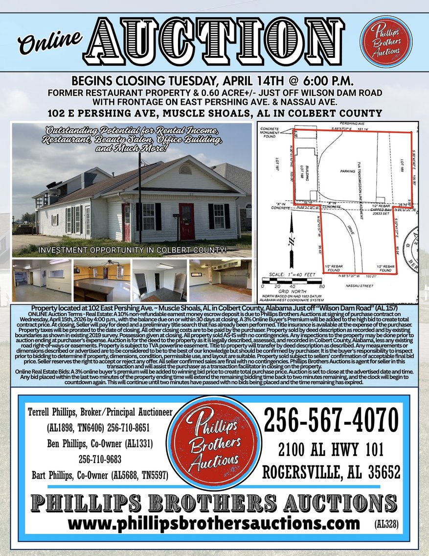 Image for Online Auction!  Former Restaurant Building & 0.60 Acre+/- in Muscle Shoals, Alabama!