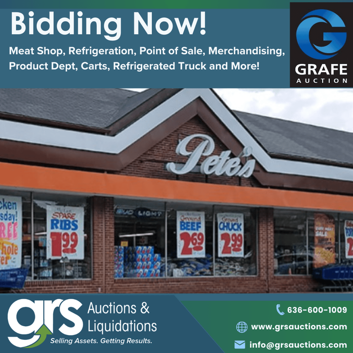 Image for Pete's Market Meat Shop Equipment, Refrigeration, Shelving Bidding Now, Joint Venture with GRAFE Auction