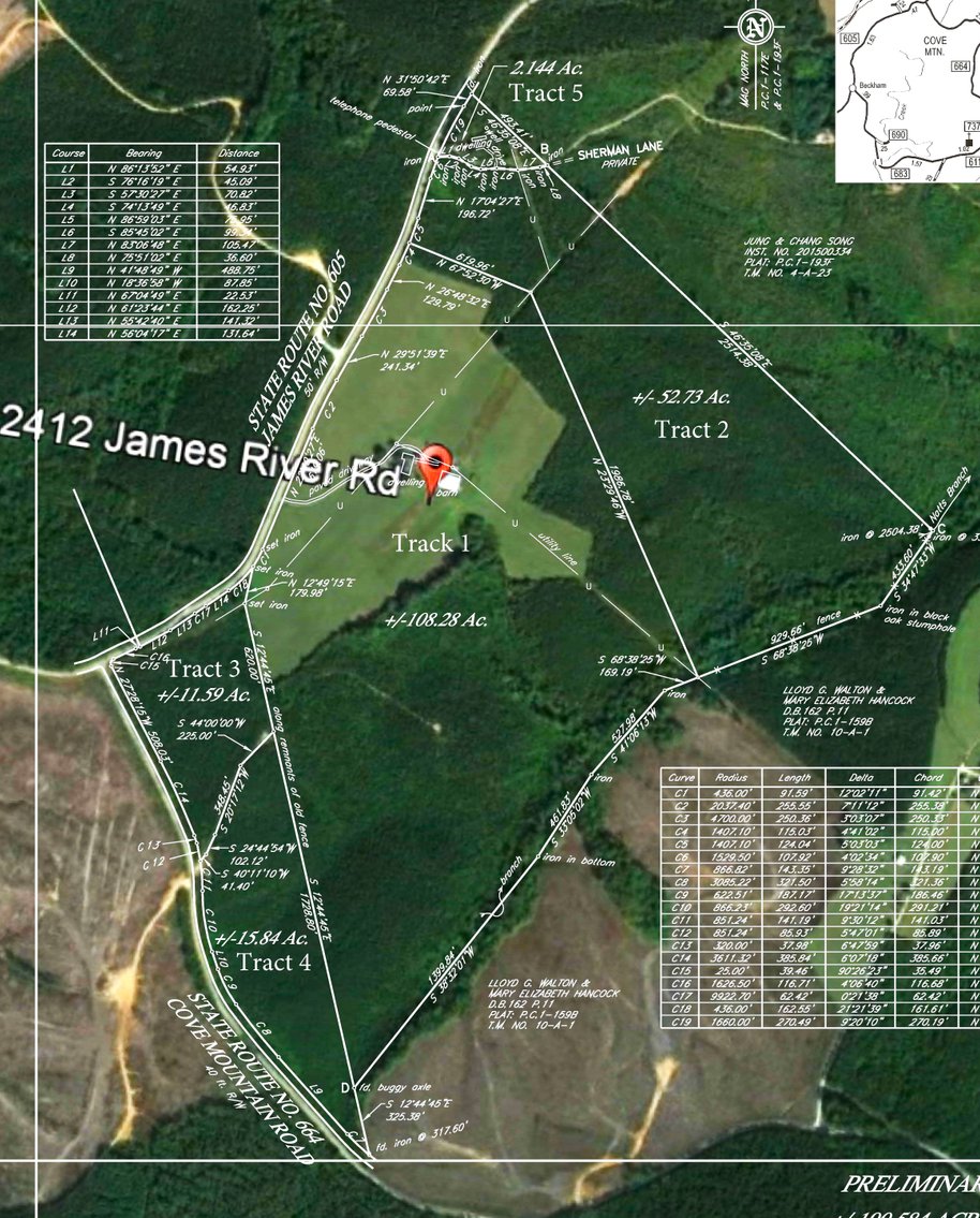 Image for 190 acres on 5 tracts with 5,000 +/- sqft Home Gladstone Va